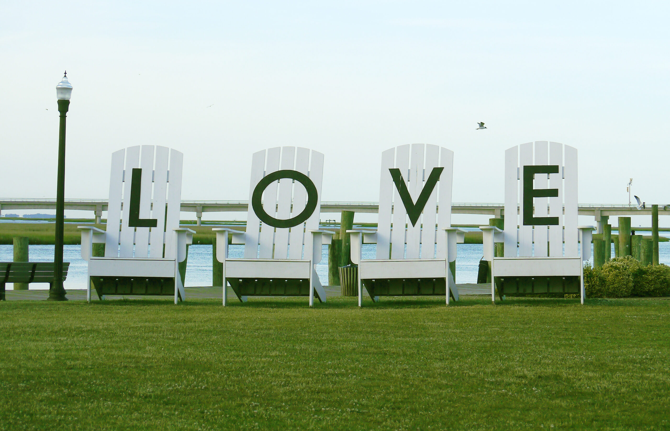 LOVE chairs at the Waterfront Park, Chincoteague Island, Virginia